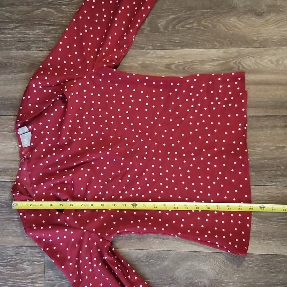 Asos Cowl Neck Keyhole Back Long Sleeve Burgundy Polka Dot Blouse Size 6 - Picture 4 of 7